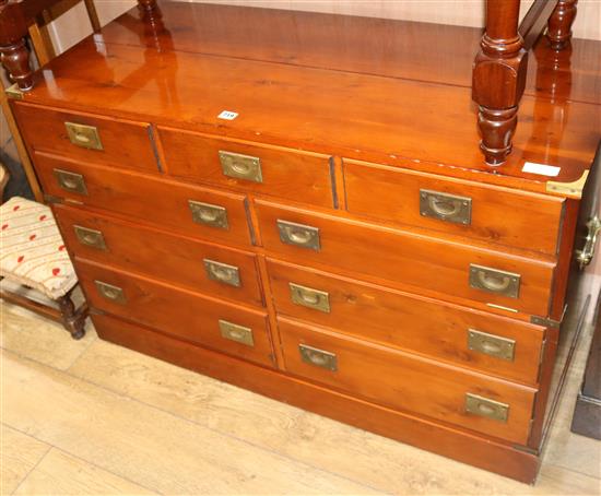 A yew brass bound two part military chest, W.114cm